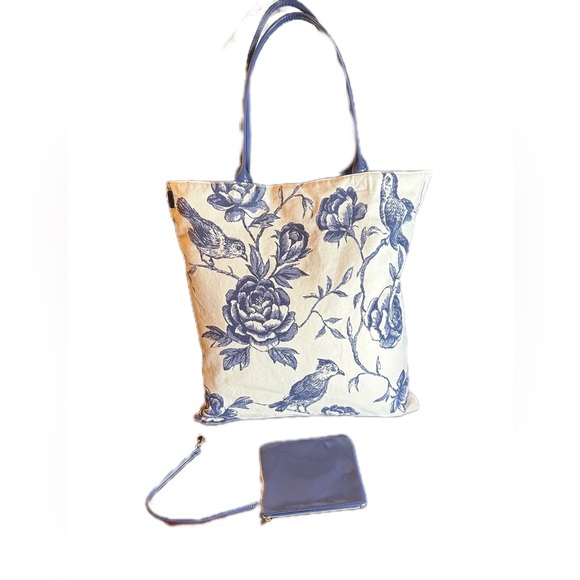 Joann Fabrics reversible canvas large tote bag detachable pouch blue bird cotton - Picture 16 of 16